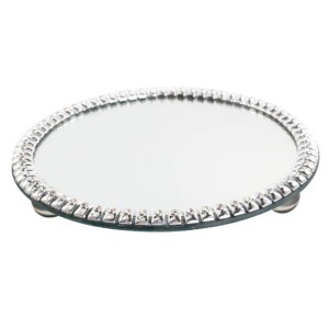 Bandeja Fashion Redonda Prata C/ Espelho Grande (20x3cm) - Ref.20140