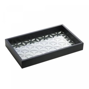 BANDEJA DE MADEIRA C/ VIDRO PINUS PRETA GARDEN 38CM X 24CM X 4,5CM - REF.13850