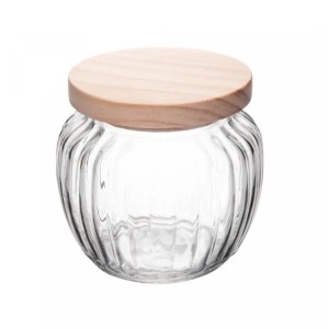 POTE DE VIDRO COM TAMPA DE PINUS 600ML - REF.20784