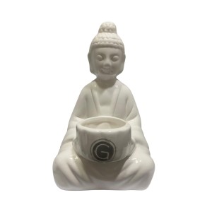 PORTA VELA DE CERAMICA BUDA BRANCO 12,5X20CM (DAM308)